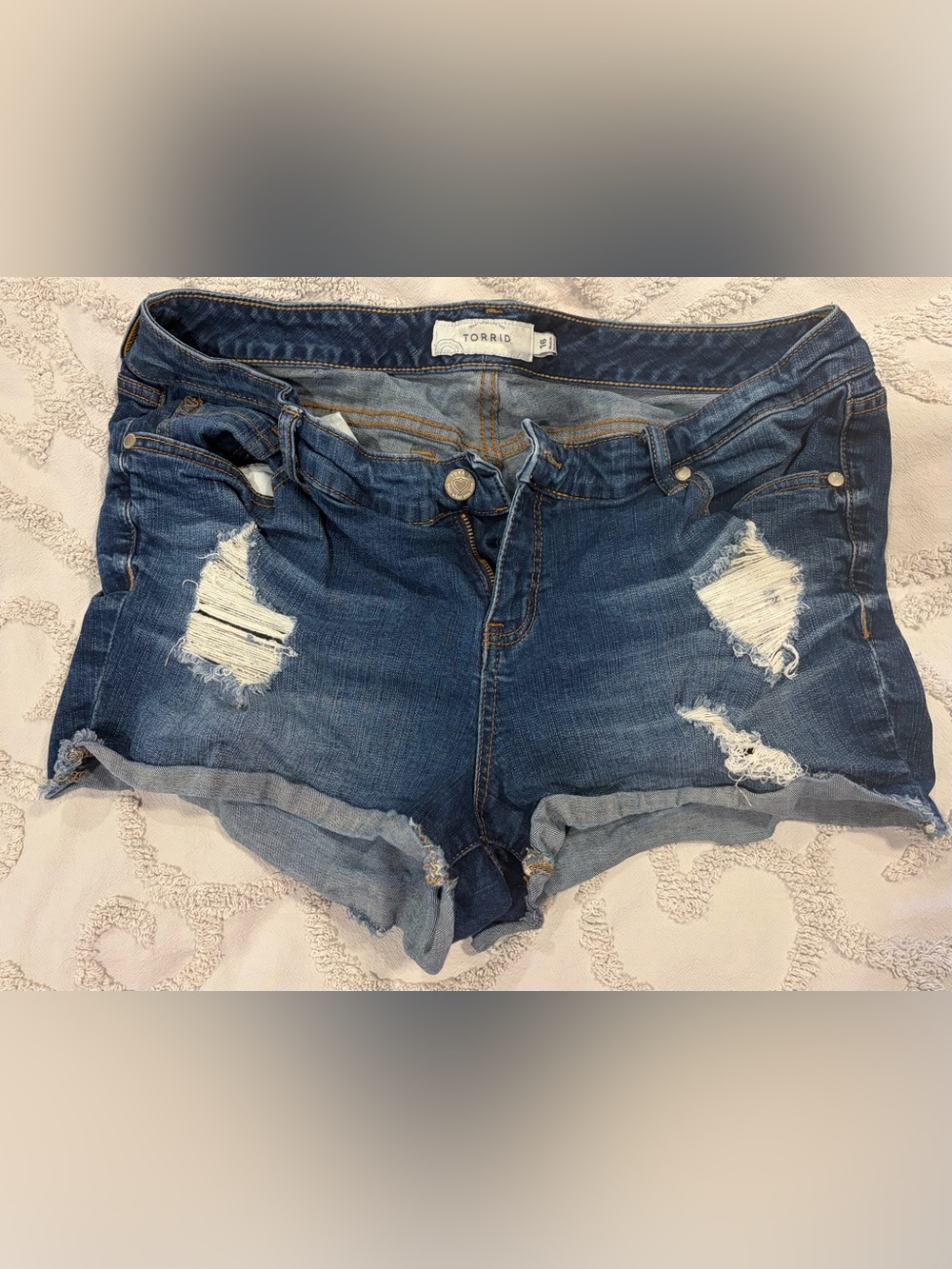 torrid Distressed Dark Blue Denim Shorts